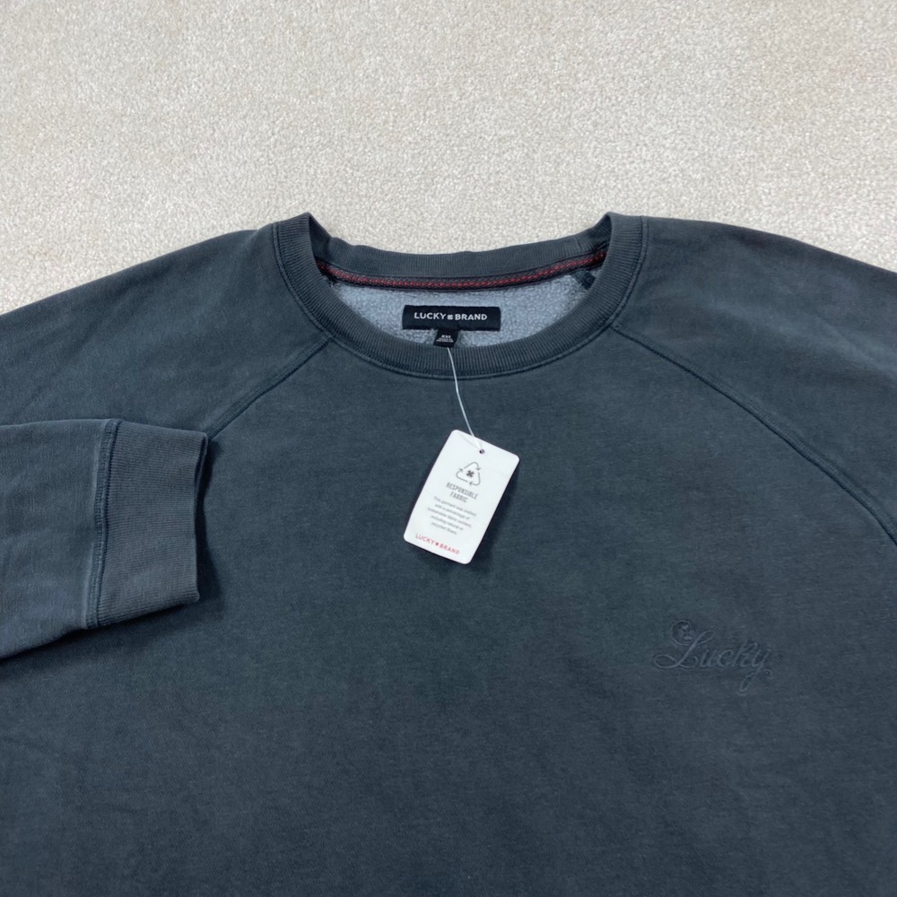 NWT Lucky‎ Brand Sweatshirt Mens XXL Black Raglan Sleeve Embroidered Crewneck